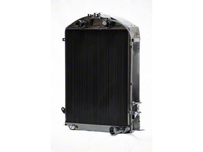 Johnson's Radiator Works 1-Inch Short Radiator without Transmission Cooler; Center 1.50-Inch Inlet / Bottom Right 1.75-Inch Outlet (1932 Ford Car, Ford Truck w/ Small or Big Block Chevy Engine & Air Conditioning)