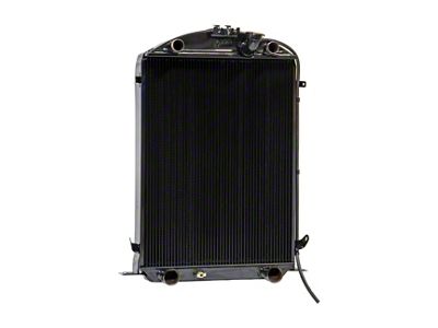 Johnson's Radiator Works Stock Height Radiator without Transmission Cooler; Dual 1.25-Inch Inlet / Bottom Dual 1.75-Inch Outlet (1932 Ford Car, Ford Truck w/ Flathead Engine & Air Conditioning)