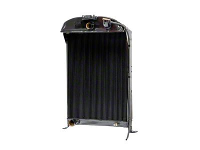 Johnson's Radiator Works Stock Height Radiator without Dummy Neck or Transmission Cooler; Center 1.50-Inch Inlet / Bottom Left 1.75-Inch Outlet (33-34 Ford Car, Ford Truck w/ Small or Big Block Ford Engine & w/o Air Conditioning)