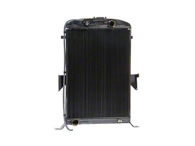 Johnson's Radiator Works Stock Height Radiator without Transmission Cooler; Dual 1.25-Inch Inlet / Bottom Dual 1.75-Inch Outlet (1935 Ford Car w/ Flathead Engine & w/o Air Conditioning)