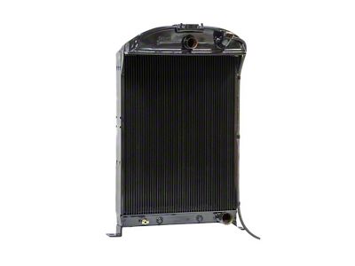 Johnson's Radiator Works Stock Height Radiator with Dummy Neck; Center 1.50-Inch Inlet / Bottom Right 1.75-Inch Outlet (33-34 Ford Car, Ford Truck w/ Small or Big Block Chevy Engine & w/o Air Conditioning)