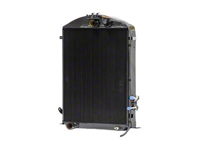 Johnson's Radiator Works Stock Height Radiator with Transmission Cooler; Center 1.50-Inch Inlet / Bottom Left 1.75-Inch Outlet (1932 Ford Car, Ford Truck w/ Small or Big Block Ford Engine & Air Conditioning)