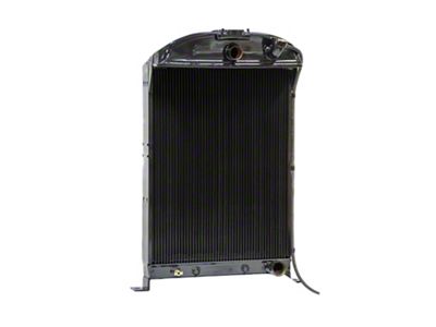 Johnson's Radiator Works Stock Height Radiator with Dummy Neck and Transmission Cooler; Center 1.50-Inch Inlet / Bottom Right 1.75-Inch Outlet (33-34 Ford Car, Ford Truck w/ Small or Big Block Chevy Engine & w/o Air Conditioning)