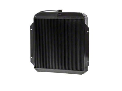 Johnson's Radiator Works Stock Height Radiator without Transmission Cooler; Center 1.50-Inch Inlet / Bottom Left 1.75-Inch Outlet (57-60 F-100, F-250, F-350 w/ Small or Big Block Ford Engine & w/o Air Conditioning)
