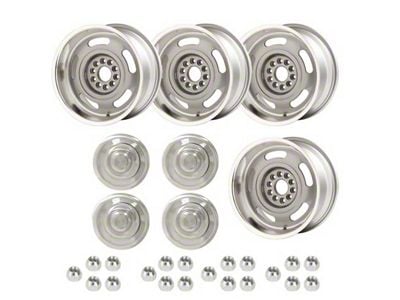 Late Great Chevy - Rally Wheel Kit, 1-Piece Cast Aluminum With Plain Flat No Lettering Center Caps, 17x9