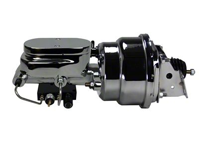 LEED Brakes 7-Inch Dual Power Brake Booster with 1-1/8-Inch Dual Bore Flat Top Master Cylinder and Combo Valve; Chrome Finish (70-81 Camaro)