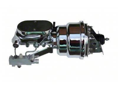 LEED Brakes 7-Inch Dual Power Brake Booster with 1-1/8-Inch Dual Bore Flat Top Master Cylinder and Side Mount Valve; Chrome Finish (67-69 Camaro w/ 4-Wheel Disc Brakes)