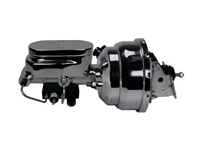 LEED Brakes 8-Inch Dual Power Brake Booster with 1-1/8-Inch Dual Bore Flat Top Master Cylinder and Combo Valve; Chrome Finish (70-81 Camaro)