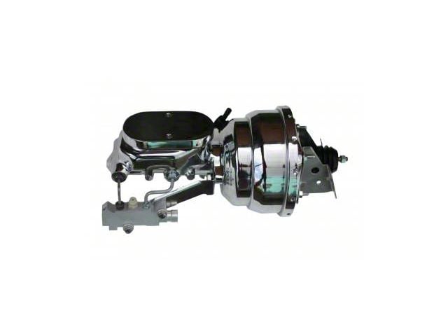 LEED Brakes 8-Inch Dual Power Brake Booster with 1-1/8-Inch Dual Bore Flat Top Master Cylinder and Side Mount Valve; Chrome Finish (67-69 Camaro w/ 4-Wheel Disc Brakes)
