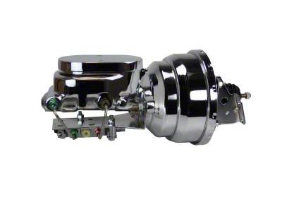 LEED Brakes 8-Inch Dual Power Brake Booster with 1-1/8-Inch Dual Bore Flat Top Master Cylinder and Disc/Disc Valve; Chrome Finish (70-81 Camaro w/ 4-Wheel Disc Brakes)