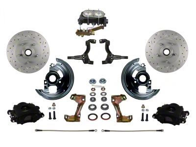 LEED Brakes Manual Front Disc Brake Conversion Kit with MaxGrip XDS Rotors and Side Mount Valve; Black Calipers (67-69 Camaro w/ Front Disc & Rear Drum Brakes)