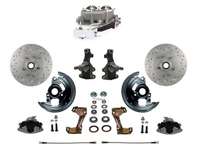 LEED Brakes Manual Front Disc Brake Conversion Kit with Chrome Top Master Cylinder, Side Mount Valve, 2-Inch Drop Spindles and MaxGrip XDS Rotors; Zinc Plated Calipers (67-69 Camaro w/ 4-Wheel Disc Brakes)