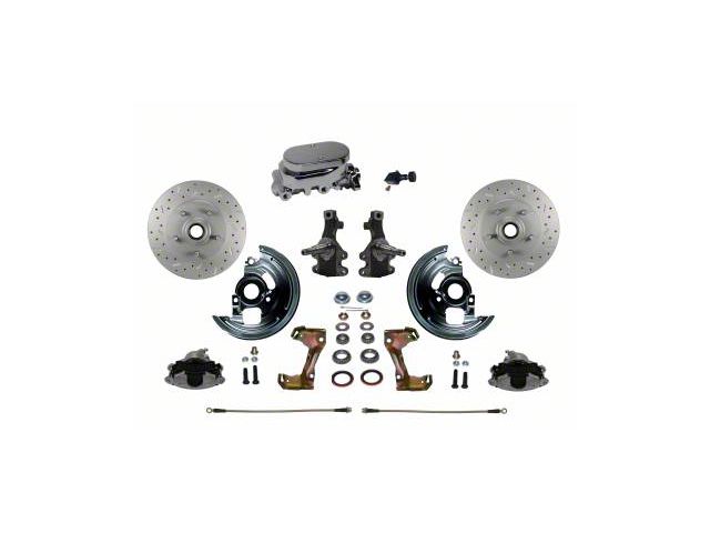 LEED Brakes Manual Front Disc Brake Conversion Kit with Chrome Master Cylinder, Adjustable Valve, 2-Inch Drop Spindles and MaxGrip XDS Rotors; Zinc Plated Calipers (67-69 Camaro)