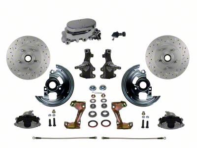 LEED Brakes Manual Front Disc Brake Conversion Kit with Chrome Master Cylinder, Adjustable Valve, 2-Inch Drop Spindles and MaxGrip XDS Rotors; Zinc Plated Calipers (67-69 Camaro)