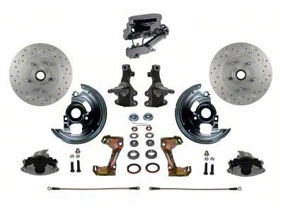 LEED Brakes Manual Front Disc Brake Conversion Kit with Chrome Master Cylinder, Side Mount Valve, 2-Inch Drop Spindles and MaxGrip XDS Rotors; Zinc Plated Calipers (67-69 Camaro w/ Front Disc & Rear Drum Brakes)