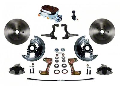LEED Brakes Manual Front Disc Brake Conversion Kit with Chrome Top Master Cylinder, Adjustable Valve and Vented Rotors; Zinc Plated Calipers (67-69 Camaro)