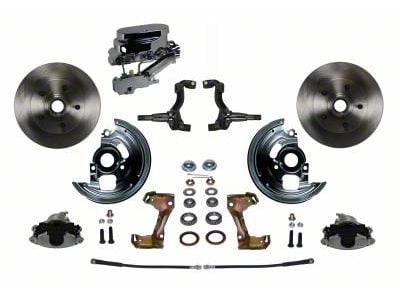 LEED Brakes Manual Front Disc Brake Conversion Kit with Side Mount Valve and Vented Rotors; Zinc Plated Calipers (67-69 Camaro w/ 4-Wheel Disc Brakes)