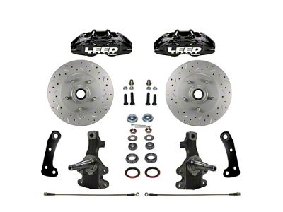 LEED Brakes MaxGrip Lite 4-Piston Front Disc Brake Conversion Kit with MaxGrip XDS Rotors and Spindles; 2-Inch Drop; Black Calipers (67-69 Camaro)