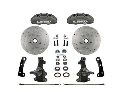 LEED Brakes MaxGrip Lite 4-Piston Front Disc Brake Conversion Kit with MaxGrip XDS Rotors and Spindles; 2-Inch Drop; Anodized Calipers (67-69 Camaro)
