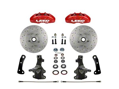 LEED Brakes MaxGrip Lite 4-Piston Front Disc Brake Conversion Kit with MaxGrip XDS Rotors and Spindles; 2-Inch Drop; Red Calipers (67-69 Camaro)