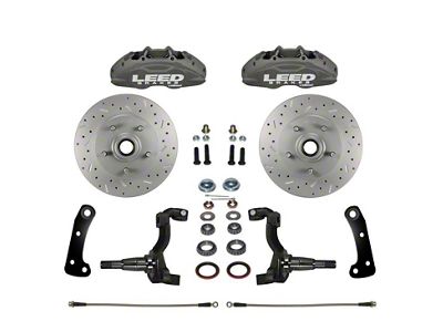 LEED Brakes MaxGrip Lite 4-Piston Front Disc Brake Conversion Kit with MaxGrip XDS Rotors and Spindles; Stock Ride Height; Anodized Calipers (67-69 Camaro)