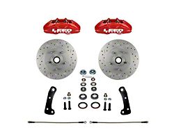 LEED Brakes MaxGrip Lite 4-Piston Front Disc Brake Conversion Kit with MaxGrip XDS Rotors; Red Calipers (67-69 Camaro) 