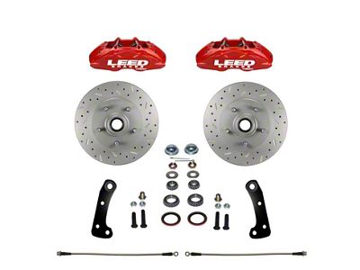 LEED Brakes MaxGrip Lite 4-Piston Front Disc Brake Conversion Kit with MaxGrip XDS Rotors; Red Calipers (67-69 Camaro)