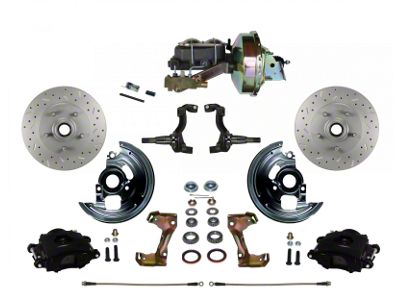 LEED Brakes Power Front Disc Brake Conversion Kit with 9-Inch Brake Booster and MaxGrip XDS Rotors; Black Calipers (67-69 Camaro w/ 4-Wheel Disc Brakes)
