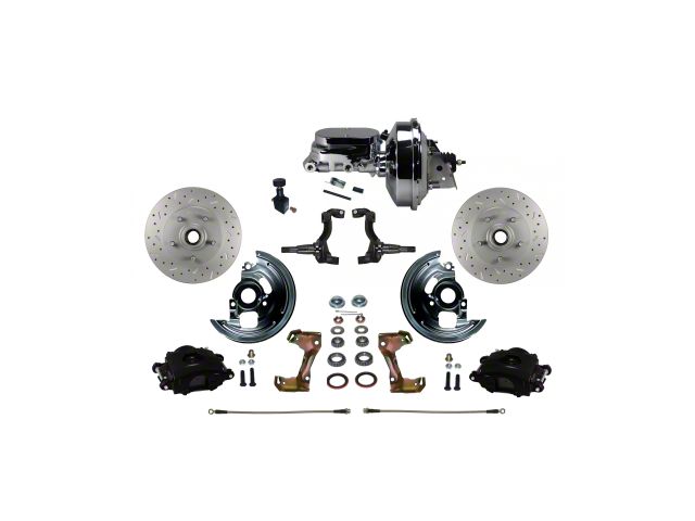 LEED Brakes Power Front Disc Brake Conversion Kit with Chrome Brake Booster, Chrome Master Cylinder, Adjustable Valve and MaxGrip XDS Rotors; Black Calipers (67-69 Camaro)