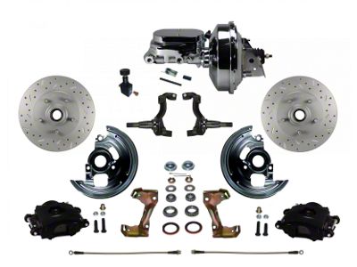 LEED Brakes Power Front Disc Brake Conversion Kit with Chrome Brake Booster, Chrome Master Cylinder, Adjustable Valve and MaxGrip XDS Rotors; Black Calipers (67-69 Camaro)