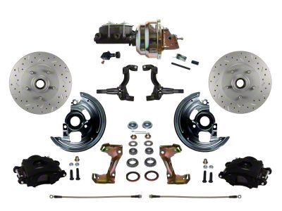 LEED Brakes Power Front Disc Brake Conversion Kit with 8-Inch Brake Booster, Adjustable Valve and MaxGrip XDS Rotors; Black Calipers (67-69 Camaro)