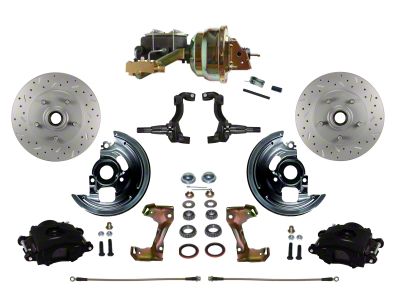 LEED Brakes Power Front Disc Brake Conversion Kit with 8-Inch Brake Booster, Side Mount Valve and MaxGrip XDS Rotors; Black Calipers (67-69 Camaro w/ Front Disc & Rear Drum Brakes)