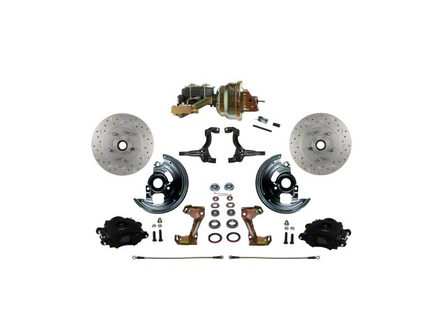 LEED Brakes Power Front Disc Brake Conversion Kit with 8-Inch Brake Booster, Side Mount Valve and MaxGrip XDS Rotors; Black Calipers (67-69 Camaro w/ Front Disc & Rear Drum Brakes)
