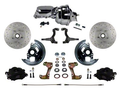 LEED Brakes Power Front Disc Brake Conversion Kit with 8-Inch Brake Booster, Adjustable Valve and MaxGrip XDS Rotors; Black Calipers (67-69 Camaro)