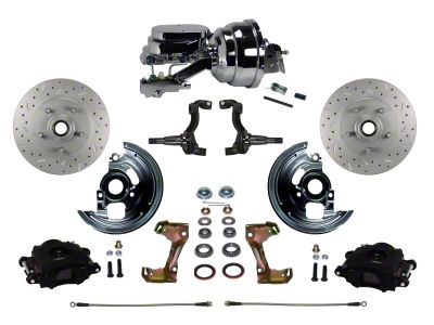 LEED Brakes Power Front Disc Brake Conversion Kit with 8-Inch Chrome Brake Booster, Side Mount Valve and MaxGrip XDS Rotors; Black Calipers (67-69 Camaro w/ Front Disc & Rear Drum Brakes)