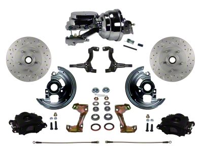 LEED Brakes Power Front Disc Brake Conversion Kit with 8-Inch Chrome Brake Booster, Side Mount Valve and MaxGrip XDS Rotors; Black Calipers (67-69 Camaro w/ 4-Wheel Disc Brakes)