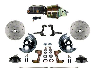 LEED Brakes Power Front Disc Brake Conversion Kit with 7-Inch Brake Booster, Master Cylinder, Adjustable Valve and MaxGrip XDS Rotors; Zinc Plated Calipers (67-69 Camaro)