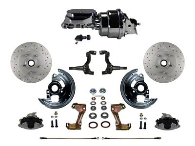 LEED Brakes Power Front Disc Brake Conversion Kit with 7-Inch Chrome Brake Booster, Flat Top Chrome Master Cylinder, Adjustable Valve and MaxGrip XDS Rotors; Zinc Plated Calipers (67-69 Camaro)