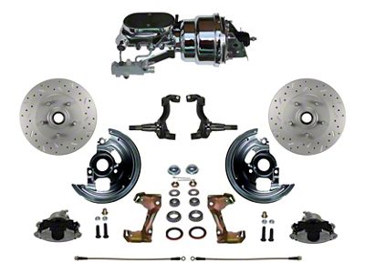 LEED Brakes Power Front Disc Brake Conversion Kit with 7-Inch Chrome Brake Booster, Flat Top Chrome Master Cylinder, Side Mount Valve and MaxGrip XDS Rotors; Zinc Plated Calipers (67-69 Camaro w/ Front Disc & Rear Drum Brakes)