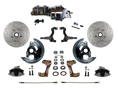 LEED Brakes Power Front Disc Brake Conversion Kit with 7-Inch Chrome Brake Booster, Chrome Top Master Cylinder, Adjustable Valve and MaxGrip XDS Rotors; Zinc Plated Calipers (67-69 Camaro)