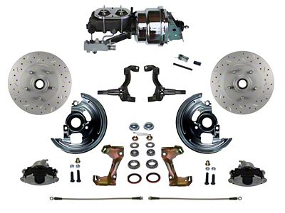 LEED Brakes Power Front Disc Brake Conversion Kit with 7-Inch Chrome Brake Booster, Chrome Top Master Cylinder, Side Mount Valve and MaxGrip XDS Rotors; Zinc Plated Calipers (67-69 Camaro w/ Front Disc & Rear Drum Brakes)