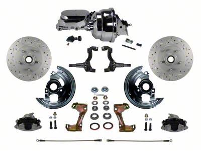 LEED Brakes Power Front Disc Brake Conversion Kit with 8-Inch Brake Booster, Adjustable Valve and MaxGrip XDS Rotors; Zinc Plated Calipers (67-69 Camaro)
