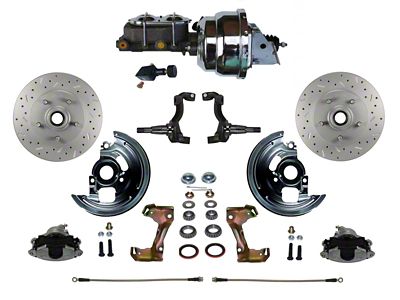 LEED Brakes Power Front Disc Brake Conversion Kit with 8-Inch Chrome Brake Booster, Chrome Top Master Cylinder, Adjustable Valve and MaxGrip XDS Rotors; Zinc Plated Calipers (67-69 Camaro)