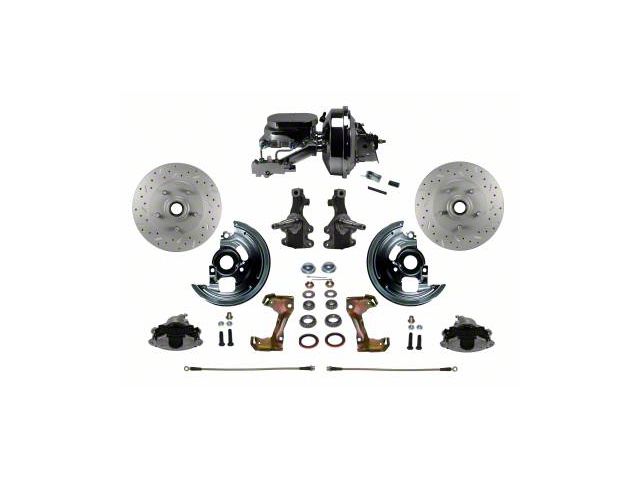 LEED Brakes Power Front Disc Brake Conversion Kit with 9-Inch Chrome Brake Booster, Side Mount Valve, 2-Inch Drop Spindles and MaxGrip XDS Rotors; Zinc Plated Calipers (67-69 Camaro w/ Front Disc & Rear Drum Brakes)