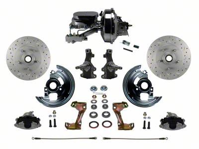 LEED Brakes Power Front Disc Brake Conversion Kit with 9-Inch Chrome Brake Booster, Side Mount Valve, 2-Inch Drop Spindles and MaxGrip XDS Rotors; Zinc Plated Calipers (67-69 Camaro w/ Front Disc & Rear Drum Brakes)