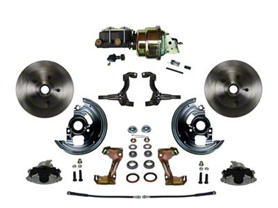 LEED Brakes Power Front Disc Brake Conversion Kit with 7-Inch Brake Booster, Master Cylinder, Adjustable Valve and Vented Rotors; Zinc Plated Calipers (67-69 Camaro)