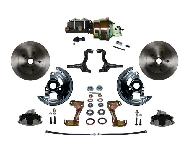 LEED Brakes Power Front Disc Brake Conversion Kit with 7-Inch Brake Booster, Master Cylinder, Adjustable Valve and Vented Rotors; Zinc Plated Calipers (67-69 Camaro)