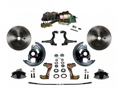 LEED Brakes Power Front Disc Brake Conversion Kit with 7-Inch Brake Booster, Master Cylinder, Side Mount Valve and Vented Rotors; Zinc Plated Calipers (67-69 Camaro w/ 4-Wheel Disc Brakes)