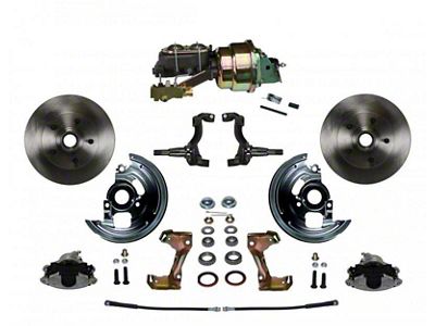 LEED Brakes Power Front Disc Brake Conversion Kit with 7-Inch Brake Booster, Master Cylinder, Side Mount Valve and Vented Rotors; Zinc Plated Calipers (67-69 Camaro w/ 4-Wheel Disc Brakes)