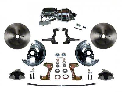 LEED Brakes Power Front Disc Brake Conversion Kit with 7-Inch Chrome Brake Booster, Flat Top Chrome Master Cylinder, Side Mount Valve and Vented Rotors; Zinc Plated Calipers (67-69 Camaro w/ Front Disc & Rear Drum Brakes)